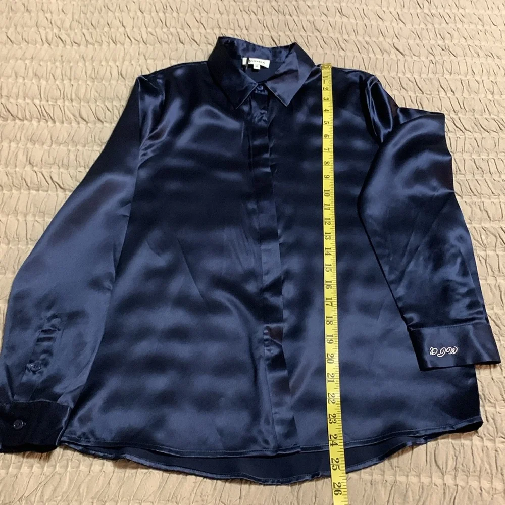 LILYSILK Women’s Basic Concealed Placket Silk Shirt Navy Blue XS Quiet Lux - Picture 14 of 15